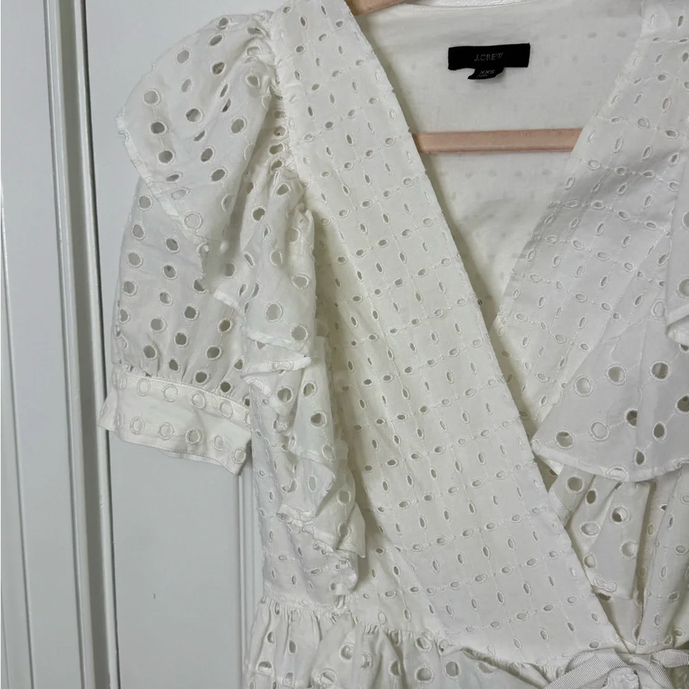 J. Crew White Puff Sleeve Wrap Blouse